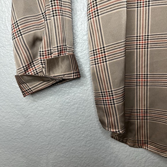 The Limited Polyester Long Sleeve Button Up Women's Plaid Tan Blouse Size L - Picture 3 of 10